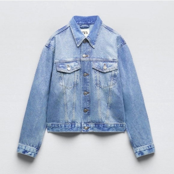 ZARA LIMITED EDITION RHINESTONE DENIM JACKET XS - Picture 2 of 4
